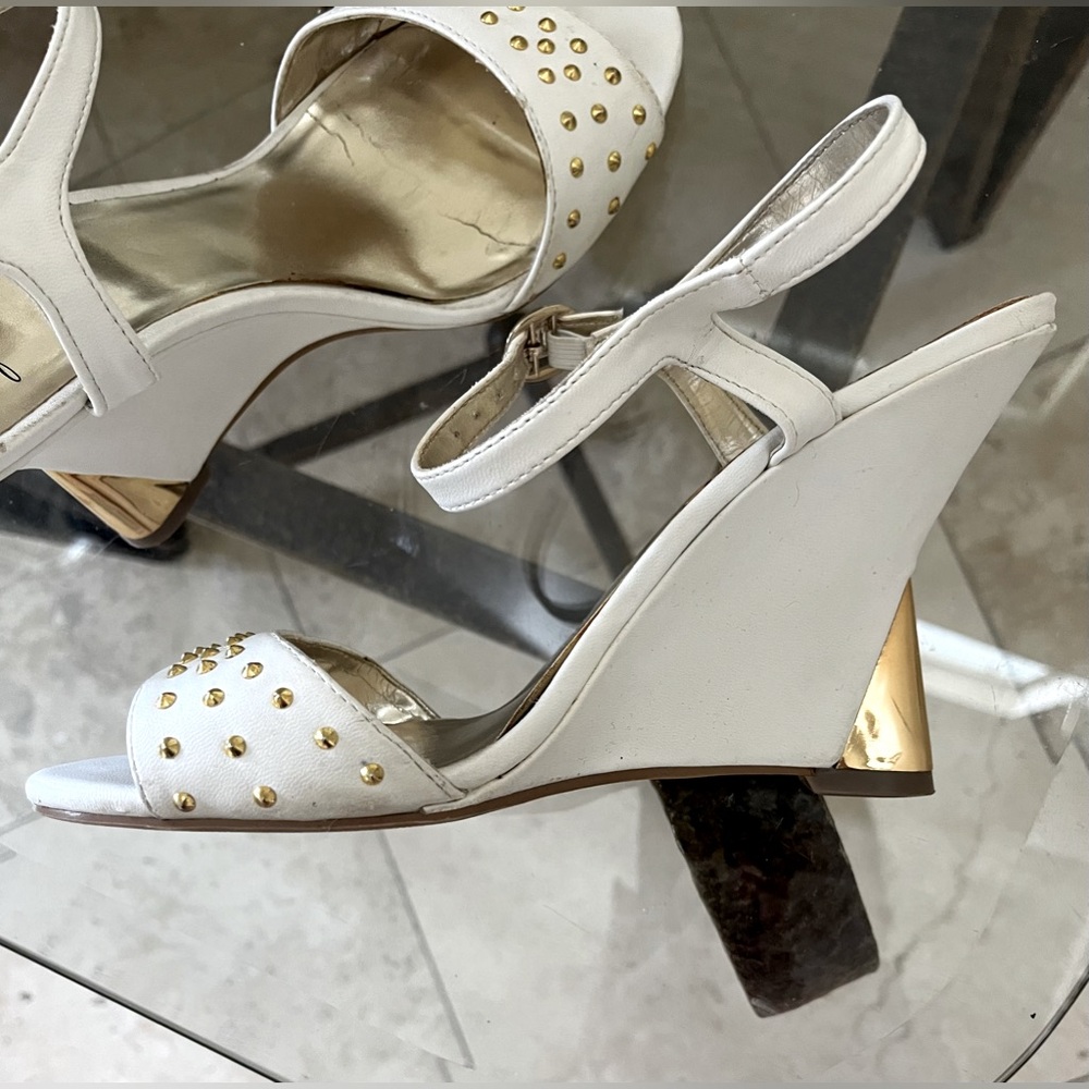 White and Gold wedge sandals